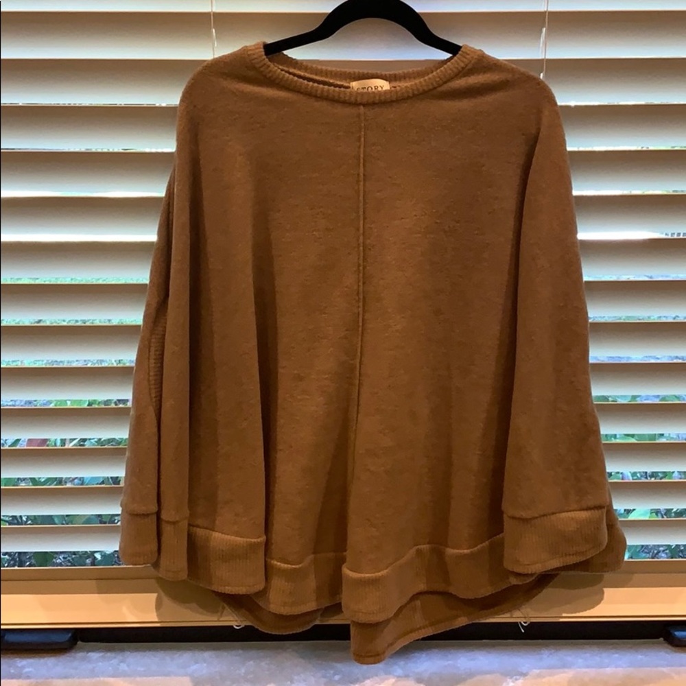 Story comfortable tan sweater poncho